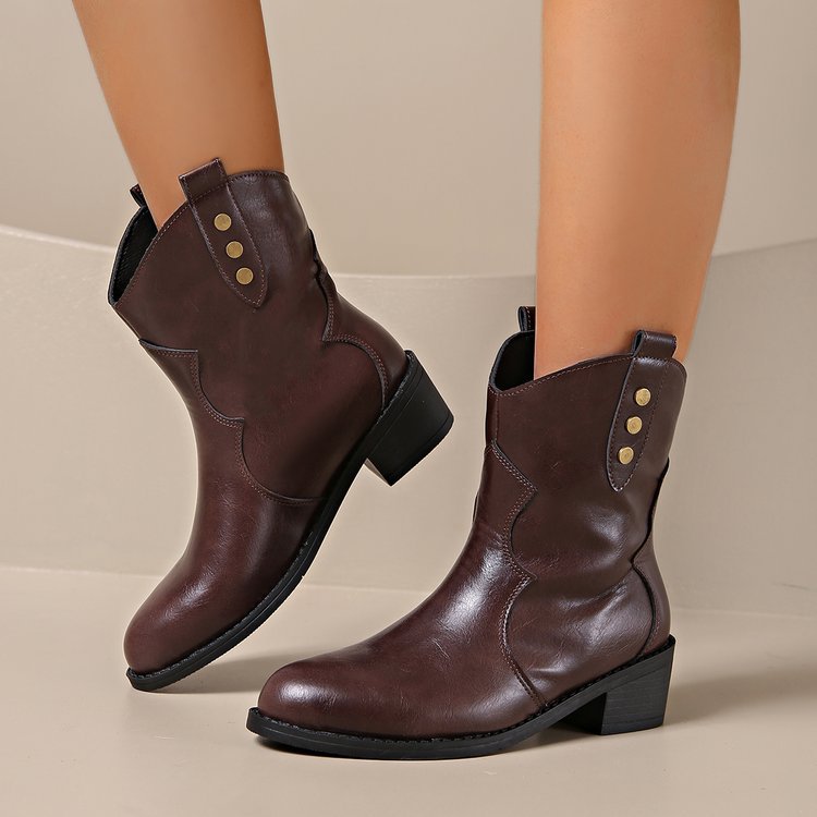 autum medium heel pointed toe thick sole short boots women's large size 40-43 foreign trade cross-border women's boots martin boots retro ankle