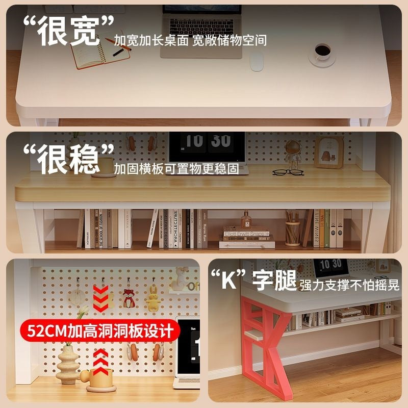 Thickened solid wood desk computer desk for home hole desk bookshelf table all-in-one combination student bedroom office desk