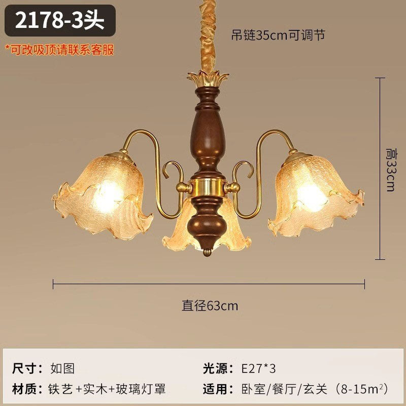 Medieval living room chandelier American retro dining room glass lighting light luxury walnut color master bedroom flower lighting