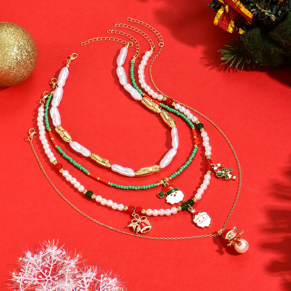 European and american cross-border christmas necklace for women - faux pearl creative christmas snowman bell pendant, high-end ins style necklace