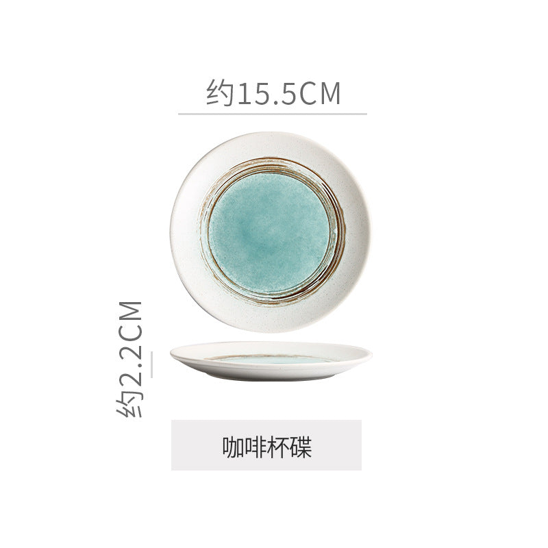 Personalized retro ink style ceramic tableware bowls, plates, dishes, restaurant for home threaded dessert plate, good-looking western dinner plate