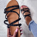 Summer women's european and american style open-toe round toe flat sandals with rhinestones - plus size women's shoes, breathable and lightweight for beach and outdoor wear