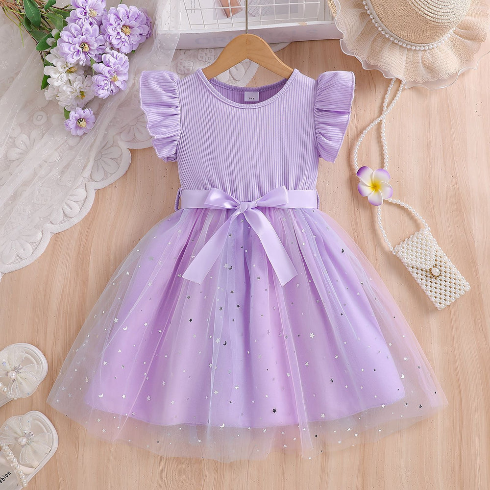 Exportgirldresssummer style flying sleeve mesh princess dress kids mesh skirt autumn birthday dress