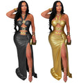 C7666 cross-border   fashion women's elegant sexy lace-up backless bodycon dress