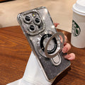 Suitable for apple 16promax electroplated glitter luxury rhinestone high-end mobile phone case iphone17 magnetic holder