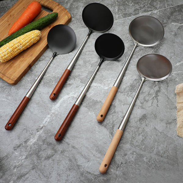 Daoqi 304 stainless steel oil cake spoon non-stick pan fried cake mold extended wooden handle anti-scalding pancake pan spoon