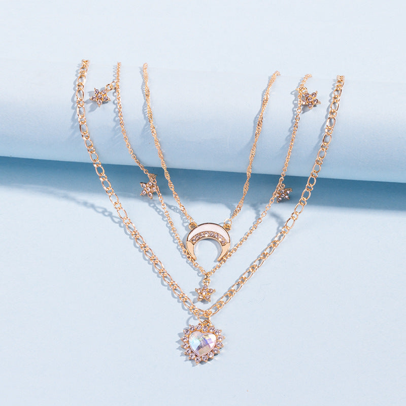 Wholesale alloy necklace long style amazon crystal necklace jewelry women's niche high-end heart moon clavicle chain