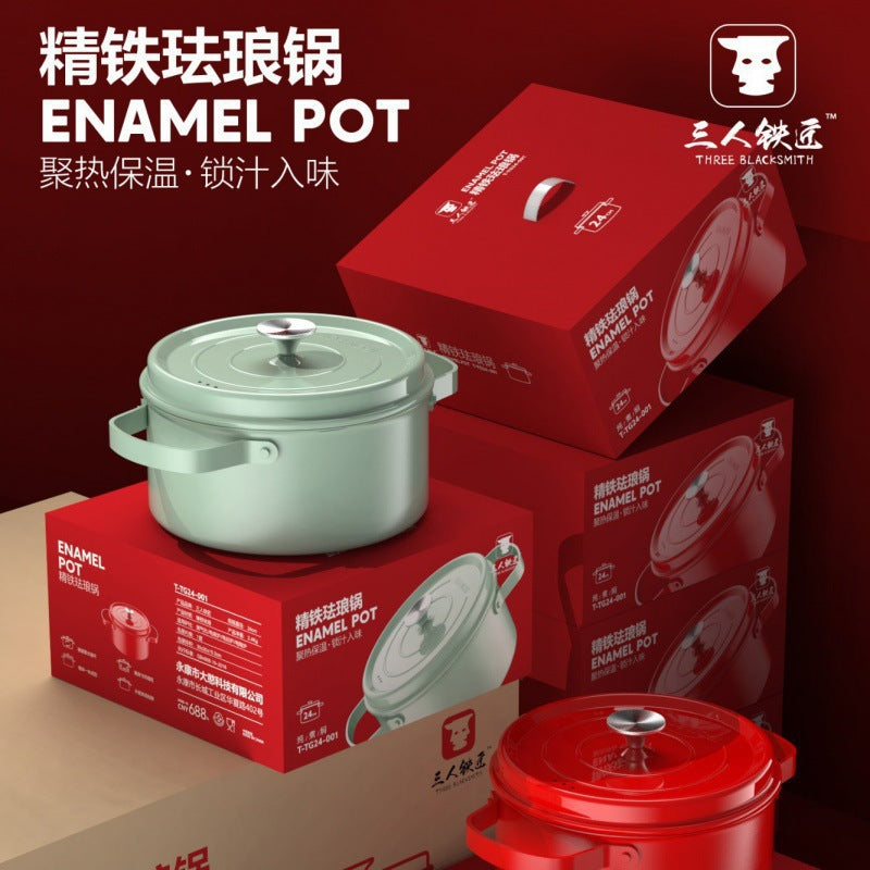 New arrival soup pot three-person blacksmith enamel pot for home stew pot induction cooker gas neutral gift non-stick pot