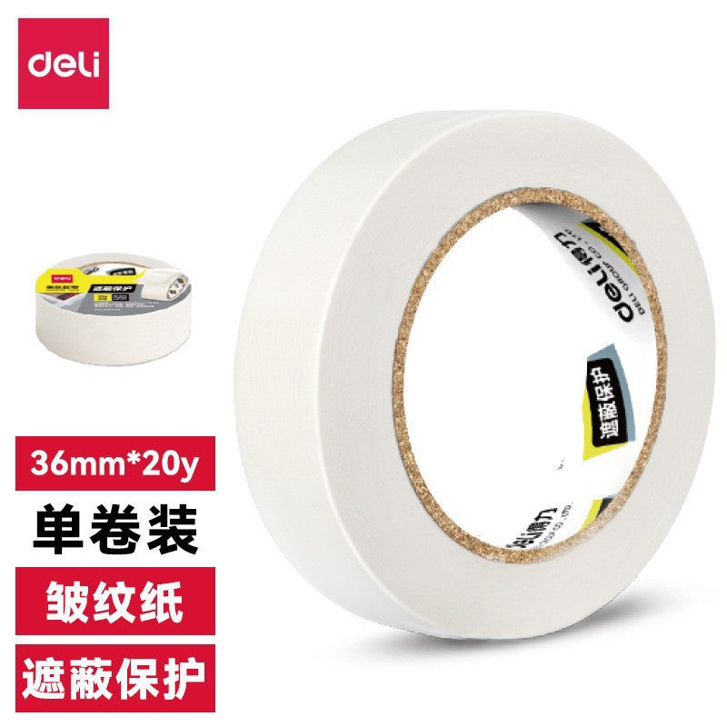 Deli 30672 Masking Paper Tape 36mm * 20y Spray Paint Protective Film Beauty Seam Easy Peeling Masking Glue Wrinkle Paper