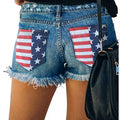 Factory direct  cross-border e-commerce new american flag print  tassel distressed denim shorts for women