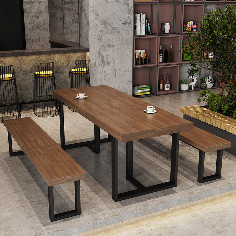 American industrial style dining table and chair combination commercial bar hot pot restaurant restaurant booth tavern clear bar solid wood dining table and chairs