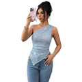 Women's new summer romantic vacation sequin embroidered fabric asymmetrical hem top tank top