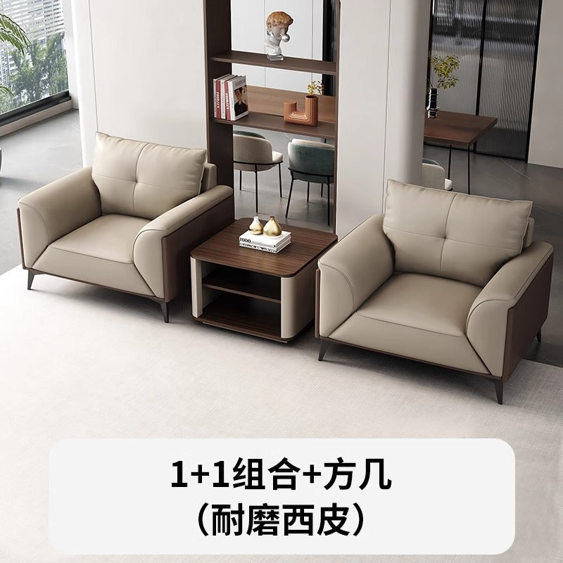 Office sofa and coffee table set - modern minimalist business reception lounge furniture - premium leatherette