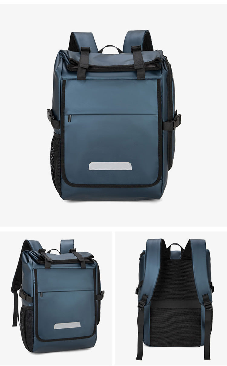 New leather film backpack, water-resistant and wear-resistant multi-compartment tooling, commuting travel computer backpack, student schoolbag