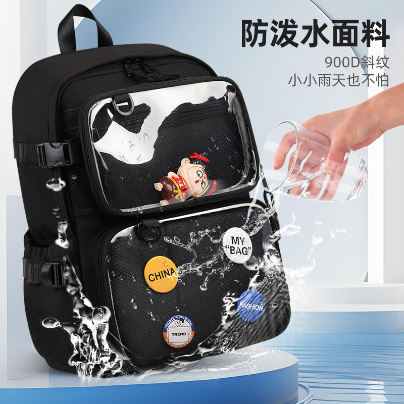 Removable transparent backpack, male and female students trend Korean version of college style school bag, large capacity anti-splashing backpack