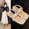 2025 new women's flat sandals: roman-style square toe, fashionable, versatile, outdoor wear, non-slip, all-season