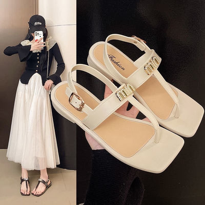 2025 new women's flat sandals: roman-style square toe, fashionable, versatile, outdoor wear, non-slip, all-season