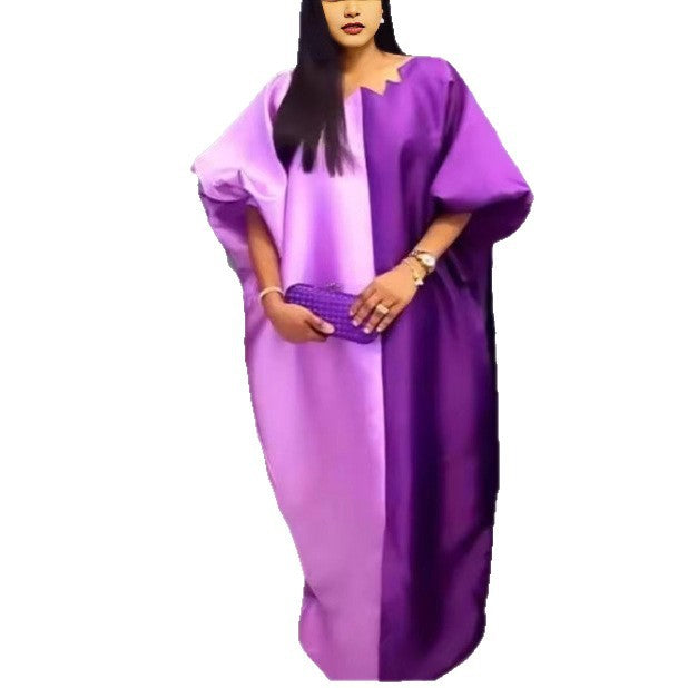 women's clothing african casualplus sizefashionloose robe round neck cut outcontrast colordressbubudress