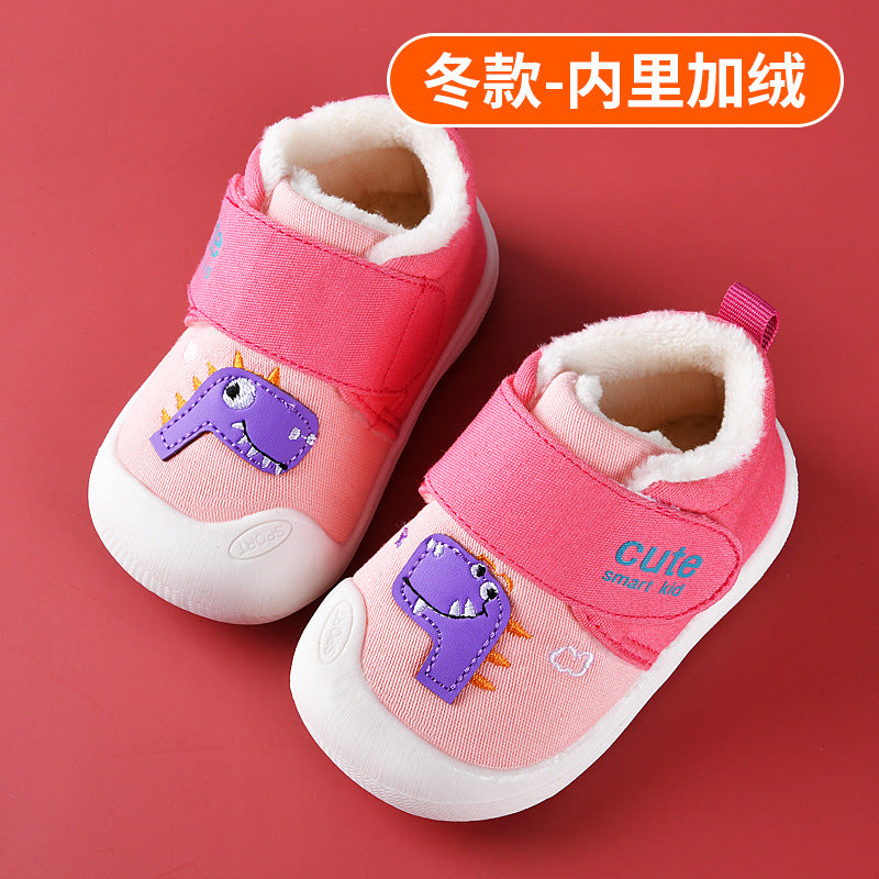 Toddler shoes for baby boys, spring and autumn, 0-1-2 years old, soft sole infant shoes, winter fleece-lined cotton shoes for baby girls