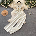 Commute style sleeveless two-piece set for women,  summer collection: high-end tie-waist tank top and high-waisted wide-leg pants set