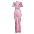 new arrivalfashion ins style  summer short-sleeved sexycut out low-cut fashion hip-covering printingdress