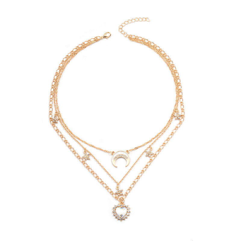 Wholesale alloy necklace long style amazon crystal necklace jewelry women's niche high-end heart moon clavicle chain
