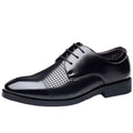 Men's leather dress shoes - summer business casual, genuine leather, british style, black, soft sole, perforated, breathable, and lightweight