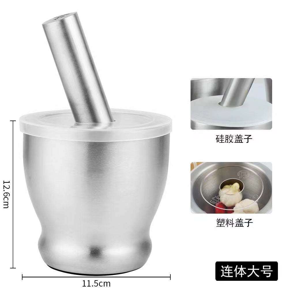 304 stainless steel garlic pounder, garlic paste bowl with lid, grinding artifact, medicine pounder, powder jar processing and personalized
