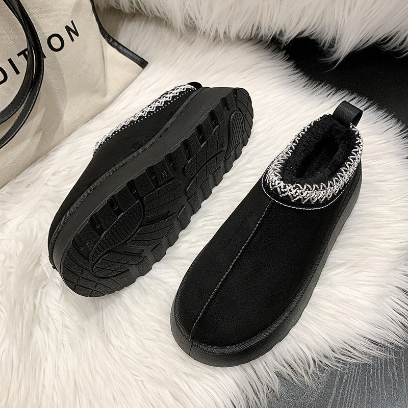 Snow boots for women  winter foreign trade warm thick sole heelless toe-cap half drag large size cotton shoes wholesale foreign trade same style