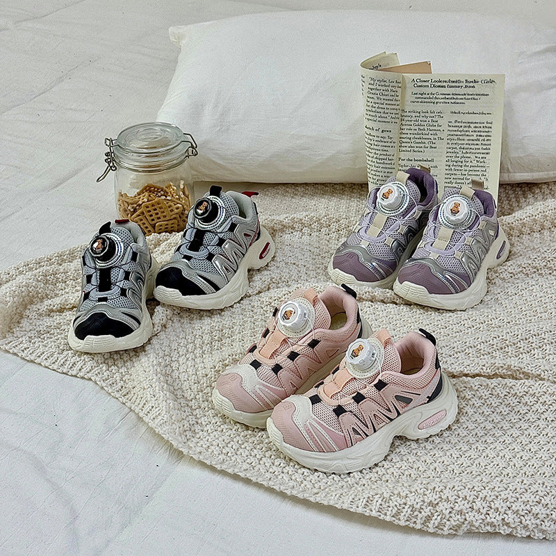 new autumn/winter kids' shoes: rotating buckle sneakers, boys' casual dad shoes, girls' outdoor shoes