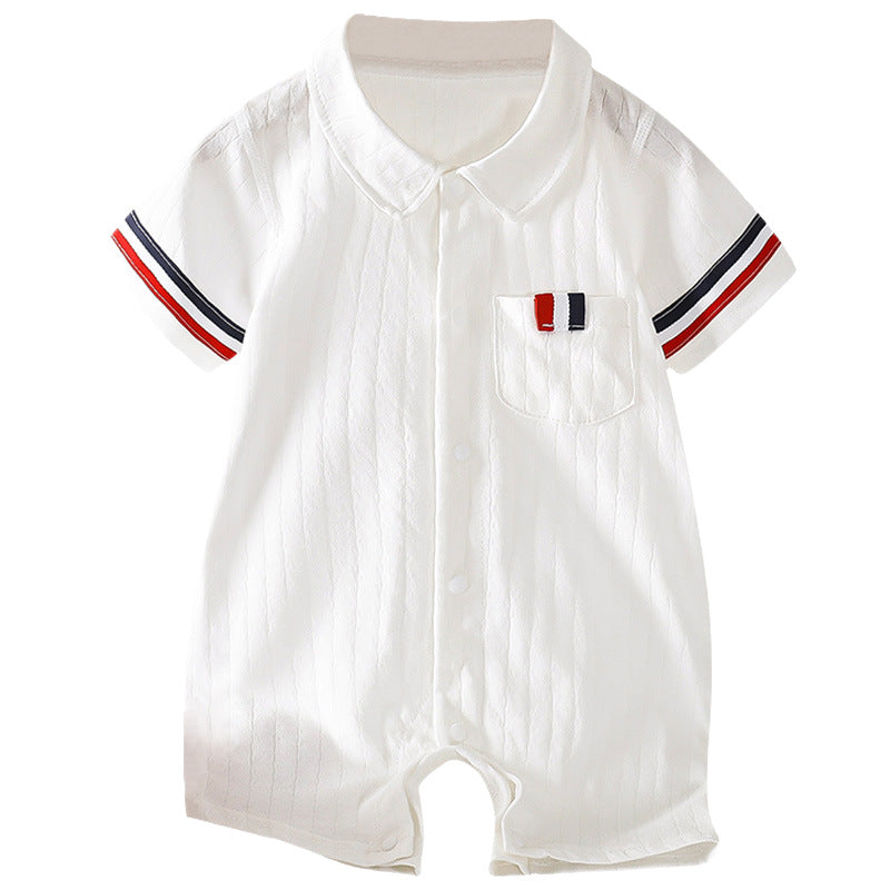 Infant & toddler  new style chic baby plaid smiley face snap-closure short-sleeve turn-down collar romper - summer all-cotton bodysuit