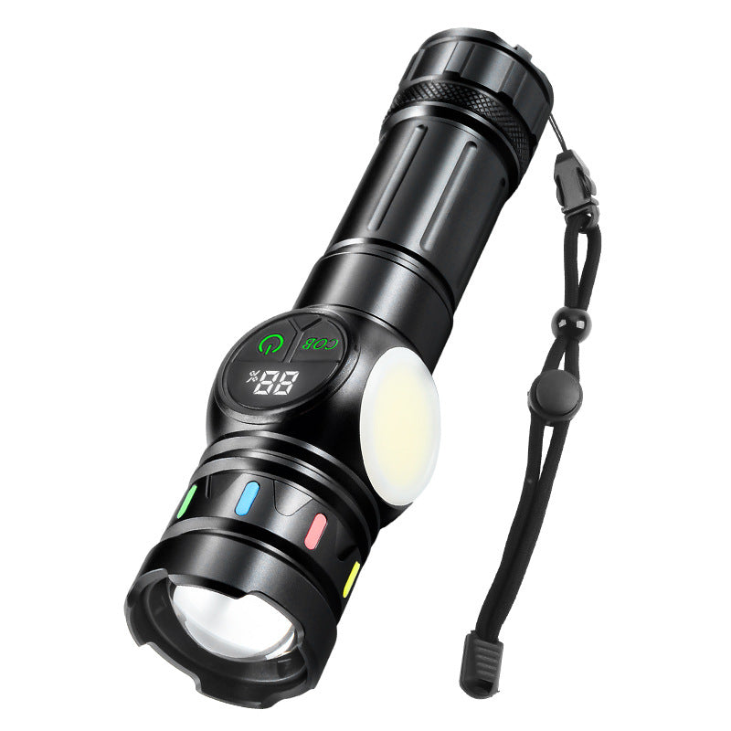Cross-border white laser strong light flashlight Type-C charging screen display strong magnetic COB side light double switch LED flashlight