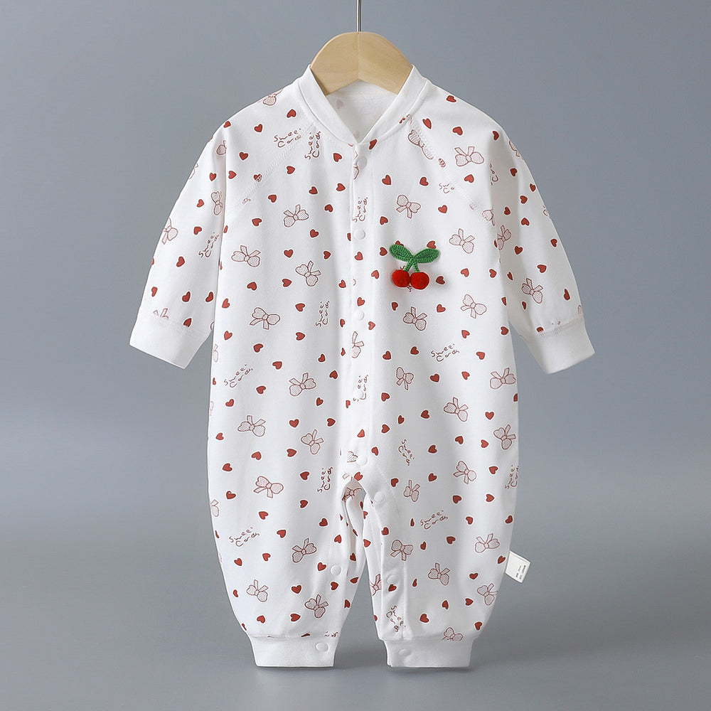 Infant and toddler pure cotton class a onesies, spring and autumn styles, long-sleeved rompers for baby boys and girls, seamless cartoon hooded pajamas, children's clothing