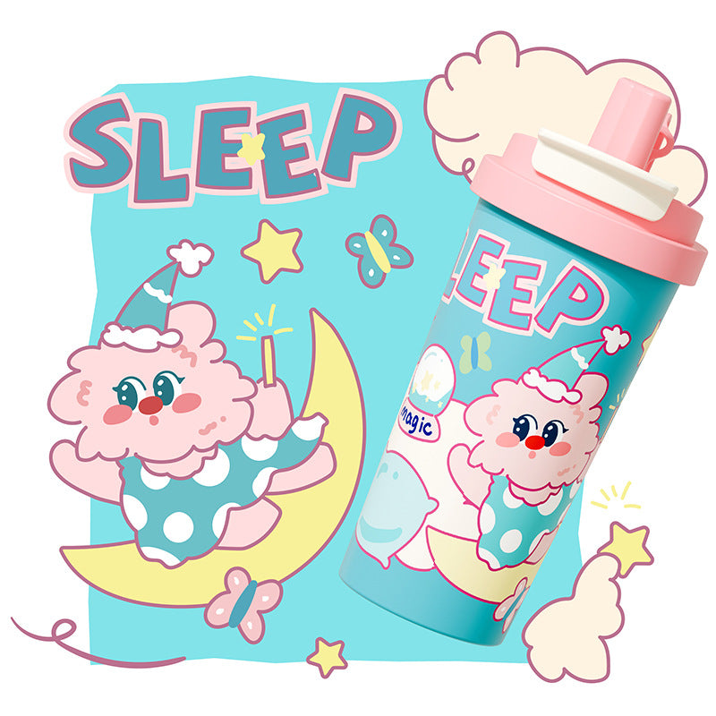 High-style, affordable luxury coffee thermos. large capacity water bottle made with 316l stainless steel, perfect for home use. features a thickened, cartoon-themed straw