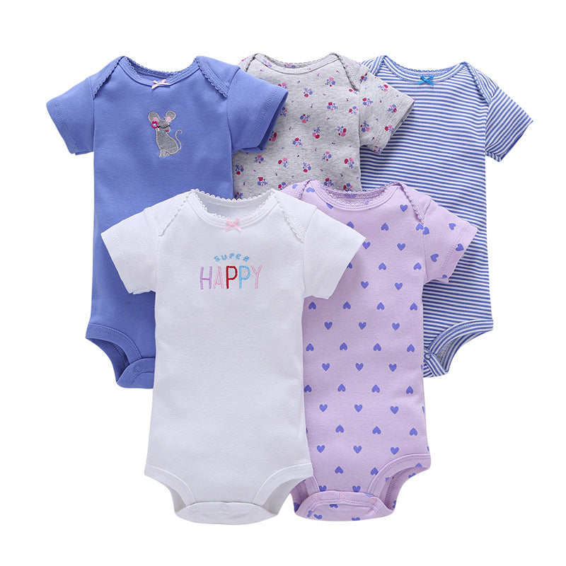 Dropshipping summer infant & toddler short-sleeve mixed color romper, triangle short-sleeve bodysuit, 5-piece set