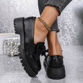 cross-border large size 35-43 black loafers women's niche bow thick bottom small leather shoes retroflats women