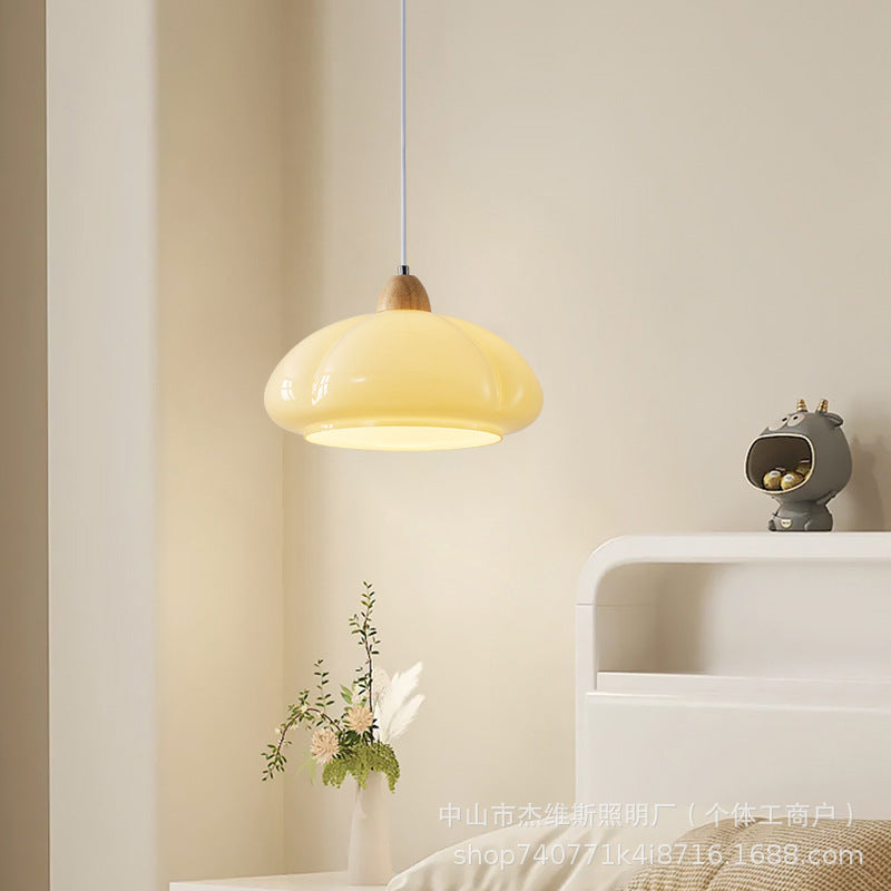 Used retro pumpkin pendant light - solid wood single head small chandelier - hotel, b&b, bedside, bar ambiance decoration