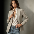 European and american casual style plus size blazer - collarless, single button, pocket design, loose fit, slimming, commute suit jacket