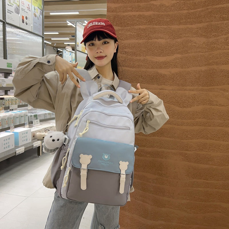 Trendy retro cute color block backpack - japanese style cartoon casual daypack - large capacity student schoolbag