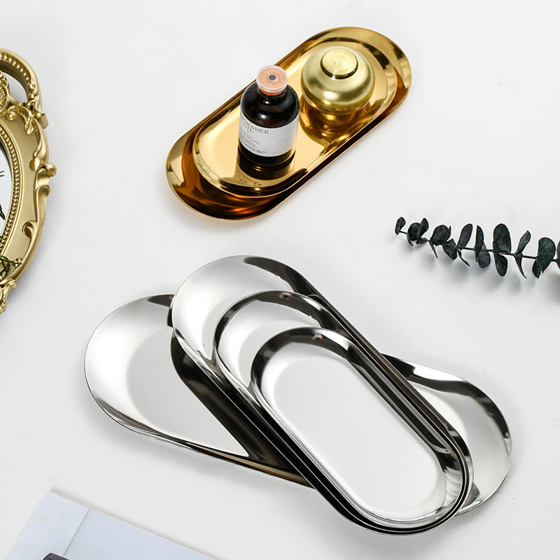 Korean style stainless steel oval tray - gold finish - bbq platter - creative restaurant nordic style dessert & pastry plate