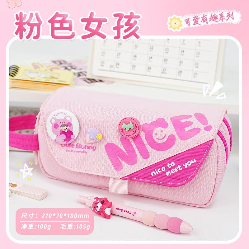 Girls heart pencil bag Girls primary school students stationery box High value multi-functional double-layer stationery bag 2025 new pencil bag