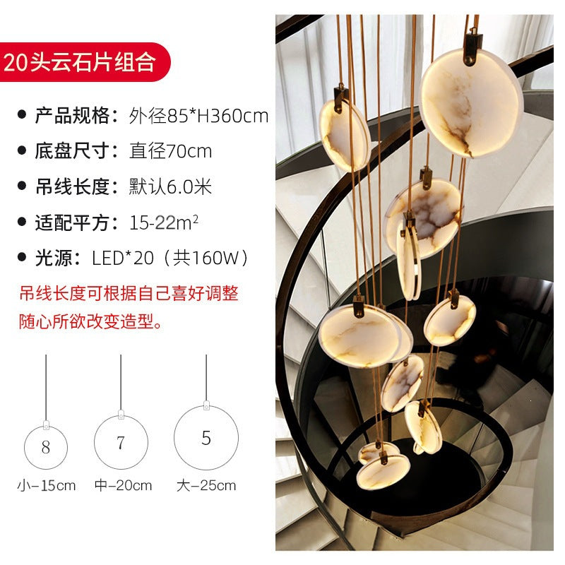 Accessible luxury all-copper spanish marble living room chandelier new chinoiserie round cake restaurant duplex house courtyard rotate staircase
