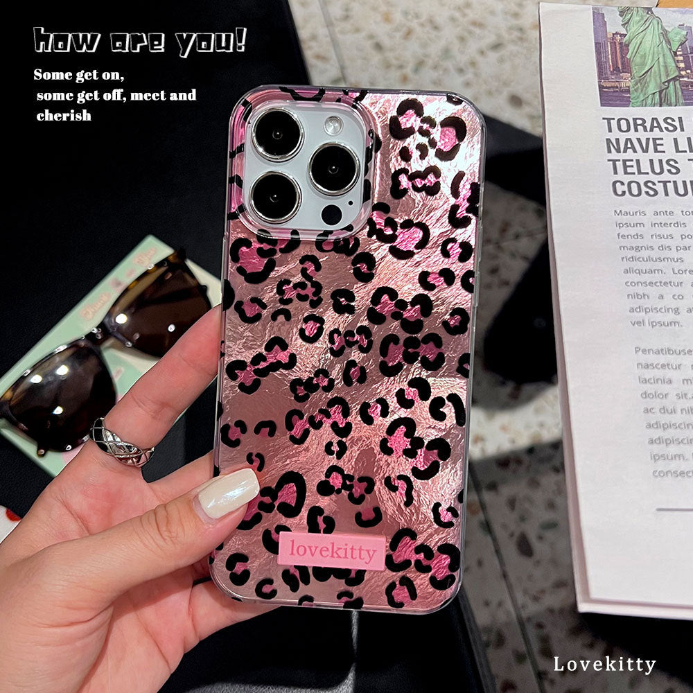 New pink and black leopard print phone case for apple 16 pro max, anti-drop iphone 17 fashionable trendy protective cover