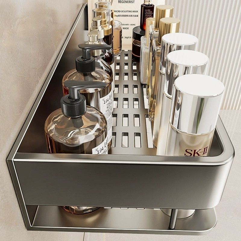 Bathroom storage rack, punch-free wall-mounted multifunctional washbasin wall space aluminum storage rack handy gadget rack