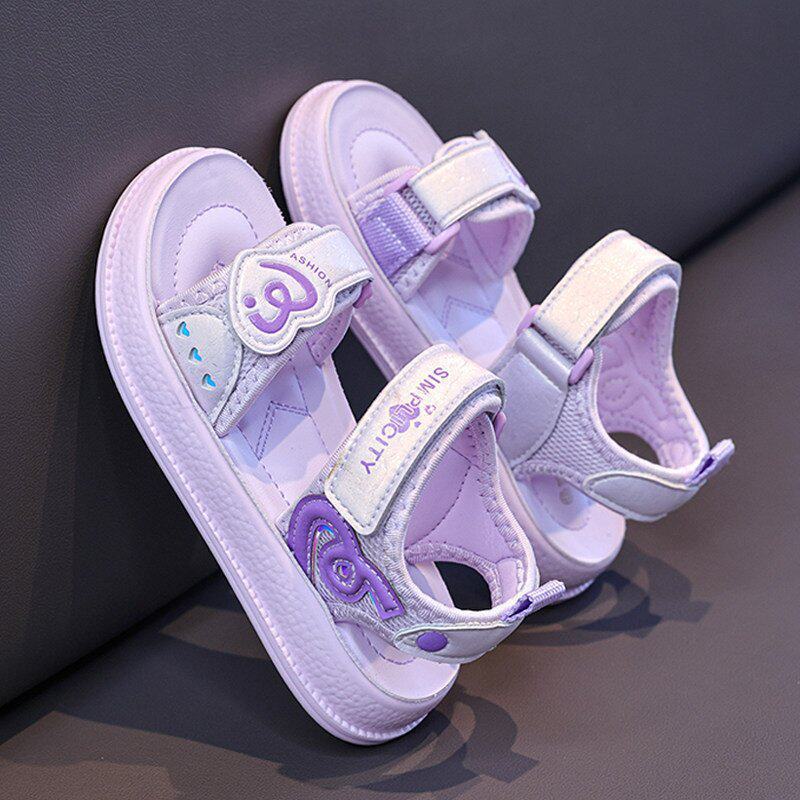 Girls' sandals:  new summer open-toe beach sandals, soft-soled princess slides for girls, stylish outerwear for mid-to-large children