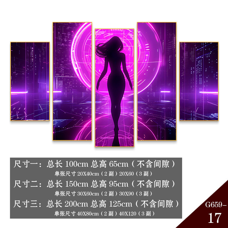 Bar clear bar wall decoration painting KTV box private room atmosphere decoration mural neon lights beautiful woman back painting