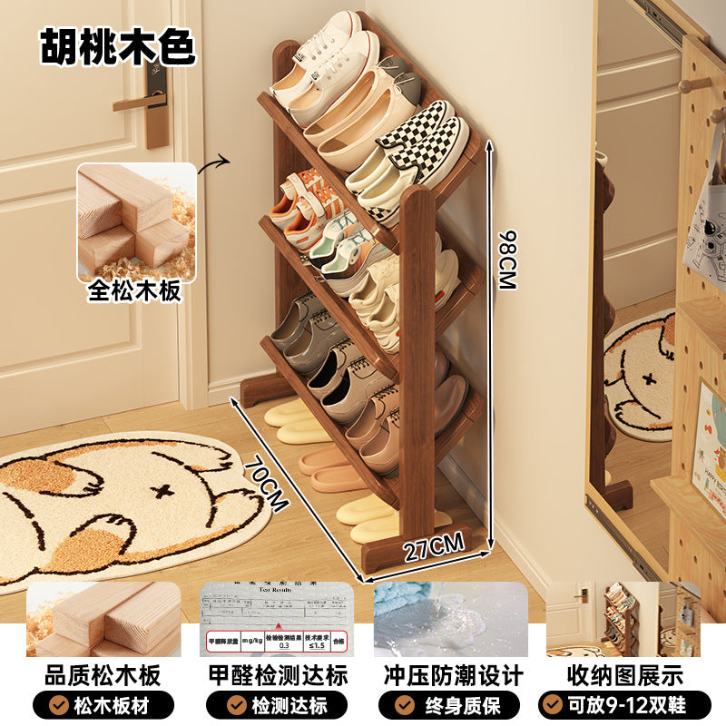 Solid wood shoe rack Multi-layer household door Entry door Small narrow rental good indoor small shelf Folding shelf