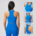 Short sleeveless sports vest women's nude stretch fixed cup high round neck fitness yoga clothes topsd25030