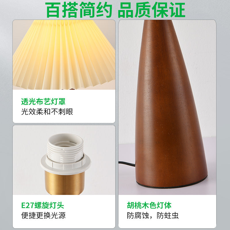 Table lamp solid wood medieval wabi wind bedroom bedside lamp retro Japanese-style homestay premium bedside table lamp E