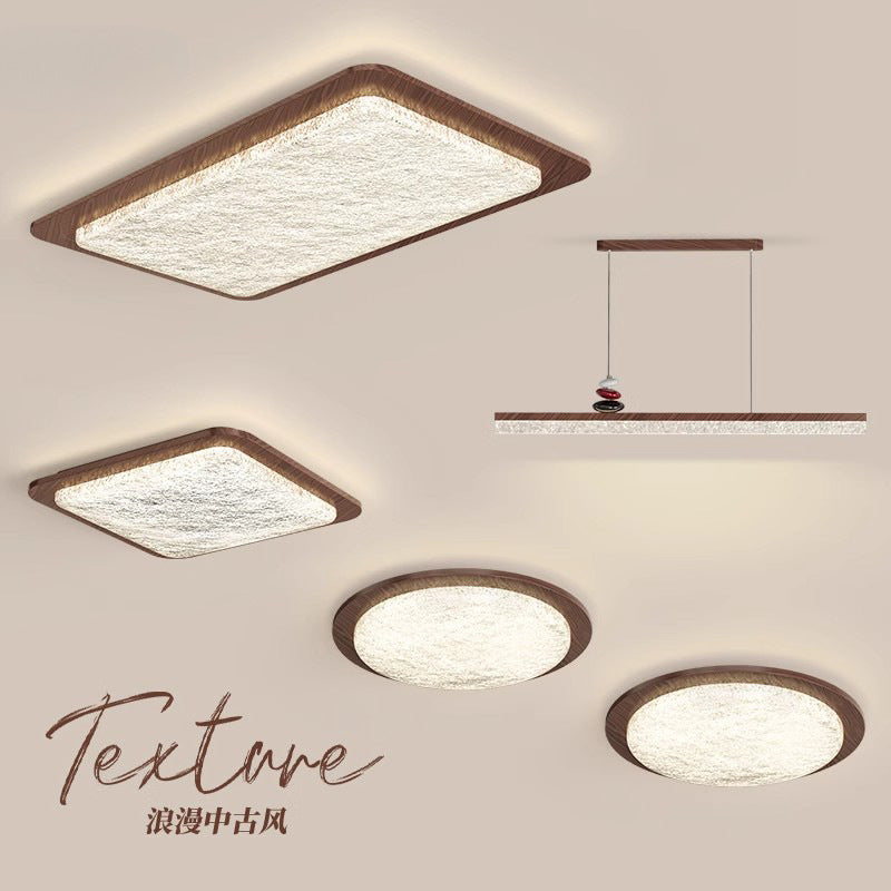 Living room ceiling light medium ancient style retro wabi wind bedroom room light walnut pattern whole house lighting combination package